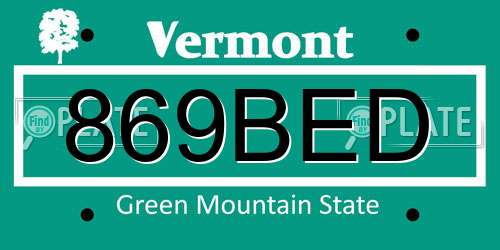 869BED Vermont License Plate