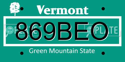 869BEO Vermont License Plate