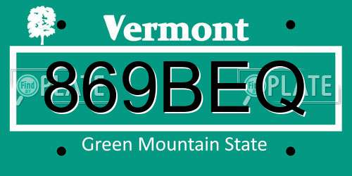 869BEQ Vermont License Plate
