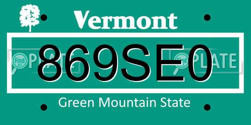 869SE0 Vermont License Plate