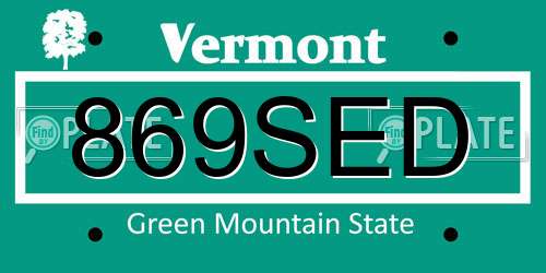 869SED Vermont License Plate
