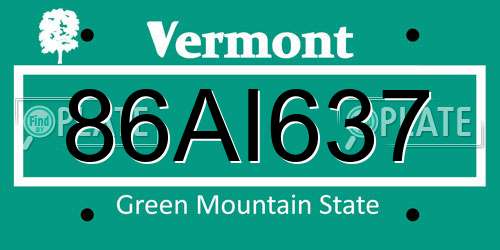 86AI637 Vermont License Plate