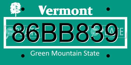 86BB839 Vermont License Plate