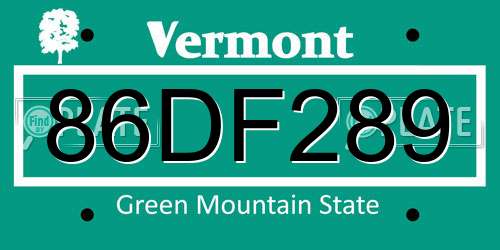 86DF289 Vermont License Plate
