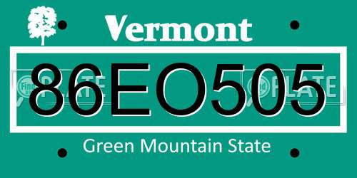 86EO505 Vermont License Plate