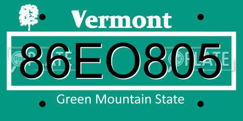 86EO805 Vermont License Plate