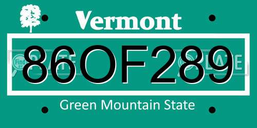 86OF289 Vermont License Plate