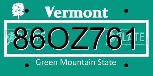 86OZ761 Vermont License Plate