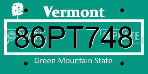 86PT748 Vermont License Plate