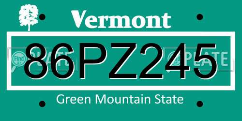 86PZ245 Vermont License Plate