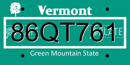 86QT761 Vermont License Plate