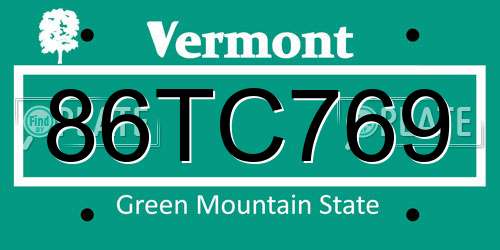 86TC769 Vermont License Plate