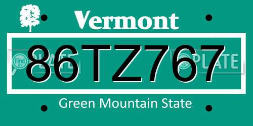 86TZ767 Vermont License Plate