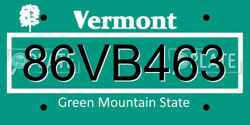 86VB463 Vermont License Plate