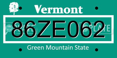 86ZE062 Vermont License Plate