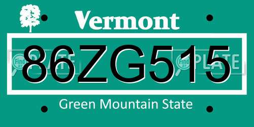 86ZG515 Vermont License Plate