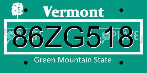 86ZG518 Vermont License Plate