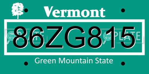 86ZG815 Vermont License Plate