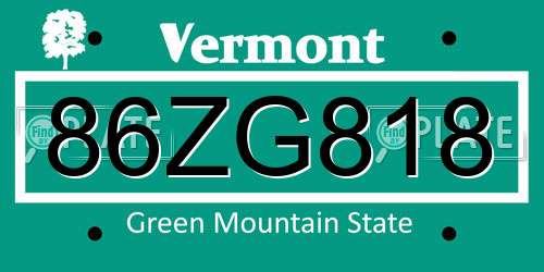 86ZG818 Vermont License Plate