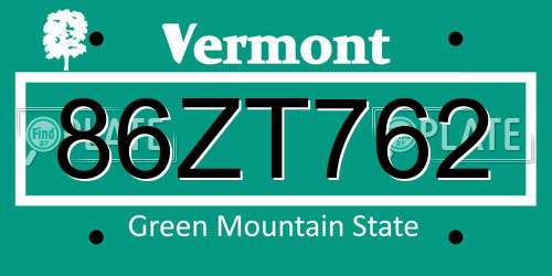 86ZT762 Vermont License Plate