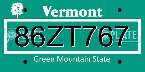 86ZT767 Vermont License Plate