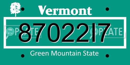 87022I7 Vermont License Plate