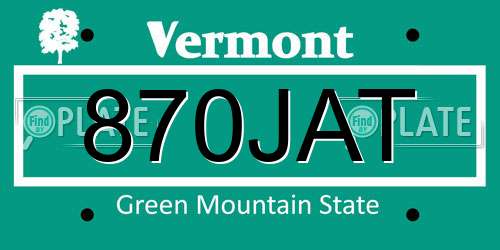 870JAT Vermont License Plate