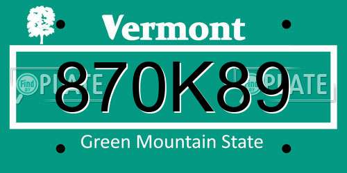 870K89 Vermont License Plate