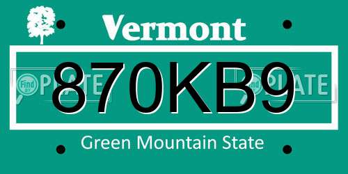 870KB9 Vermont License Plate