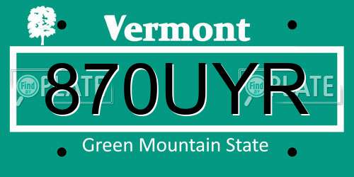 870UYR Vermont License Plate