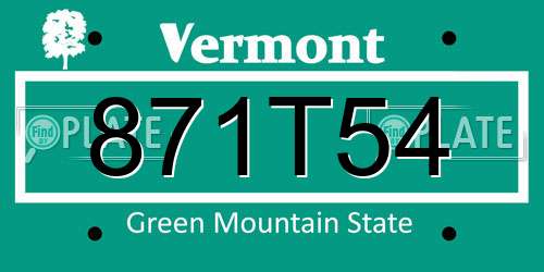 871T54 Vermont License Plate