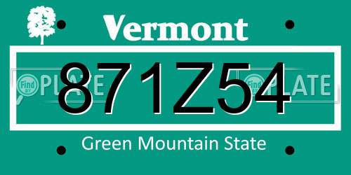 871Z54 Vermont License Plate