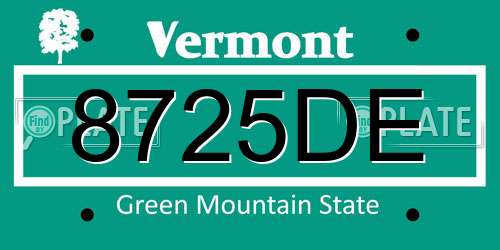 8725DE Vermont License Plate
