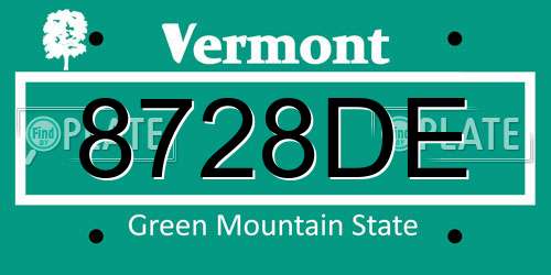 8728DE Vermont License Plate