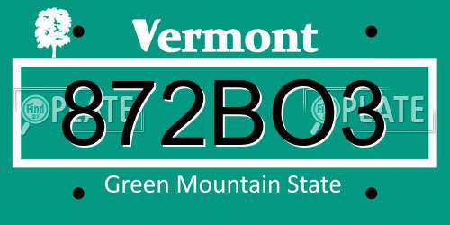 872BO3 Vermont License Plate