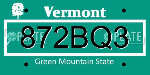 872BQ3 Vermont License Plate