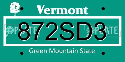 872SD3 Vermont License Plate