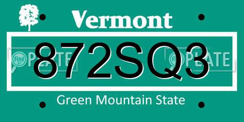 872SQ3 Vermont License Plate