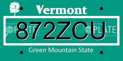 872ZCU Vermont License Plate