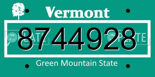 8744928 Vermont License Plate