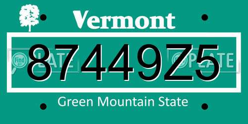 87449Z5 Vermont License Plate