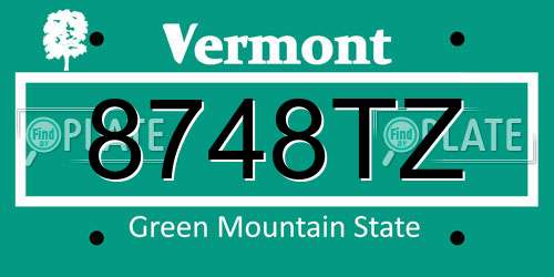 8748TZ Vermont License Plate