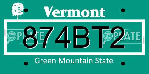 874BT2 Vermont License Plate
