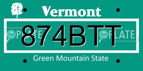 874BTT Vermont License Plate