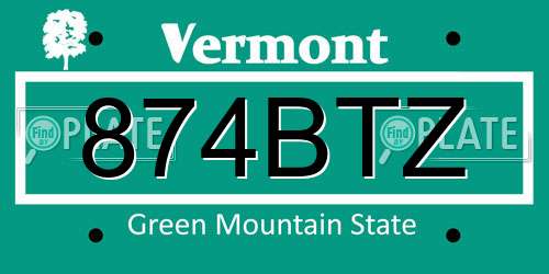 874BTZ Vermont License Plate