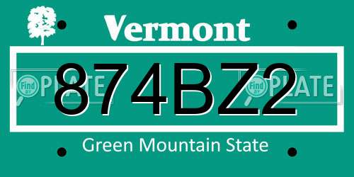 874BZ2 Vermont License Plate
