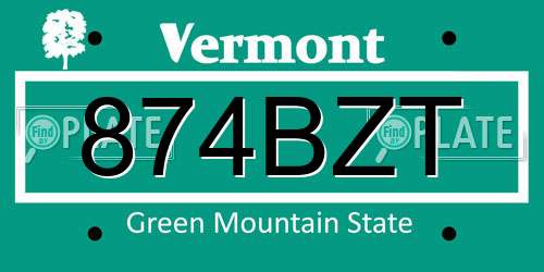 874BZT Vermont License Plate