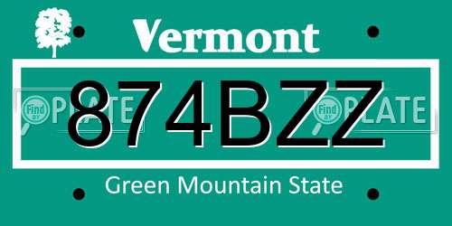 874BZZ Vermont License Plate