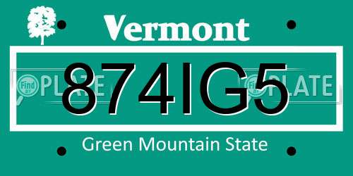 874IG5 Vermont License Plate