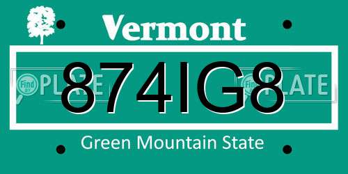 874IG8 Vermont License Plate